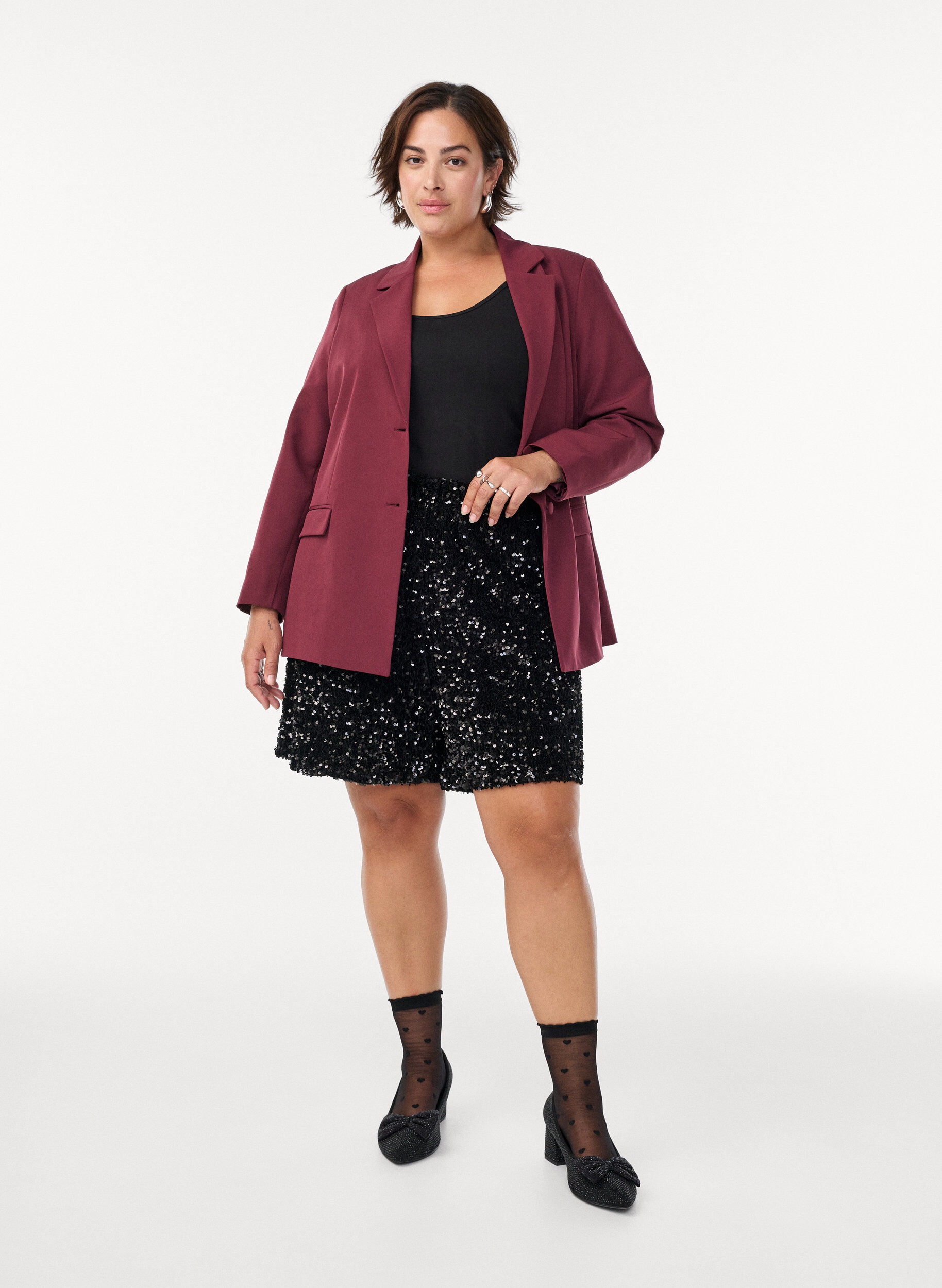 Zizzi Paljettshorts med h&ouml;g midja, Svart, Model image number 1