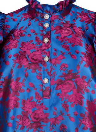 Klänning med volangdetalj och pärlknappar, Blue Quartz Jaquard, Packshot image number 2