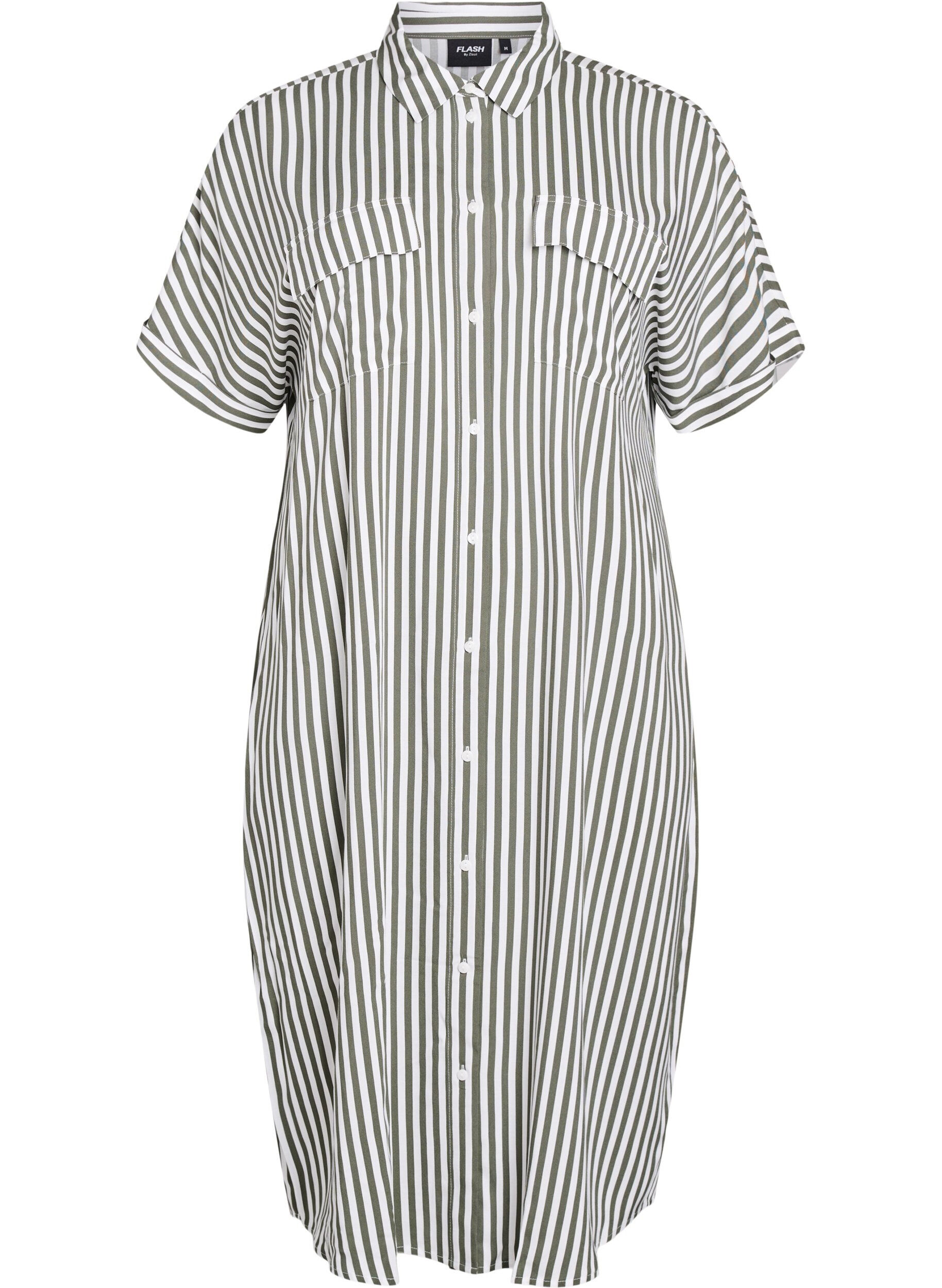 Zizzi FLASH - L&aring;ng skjortkl&auml;nning med korta &auml;rmar, Gr&ouml;n, Packshot image number 0