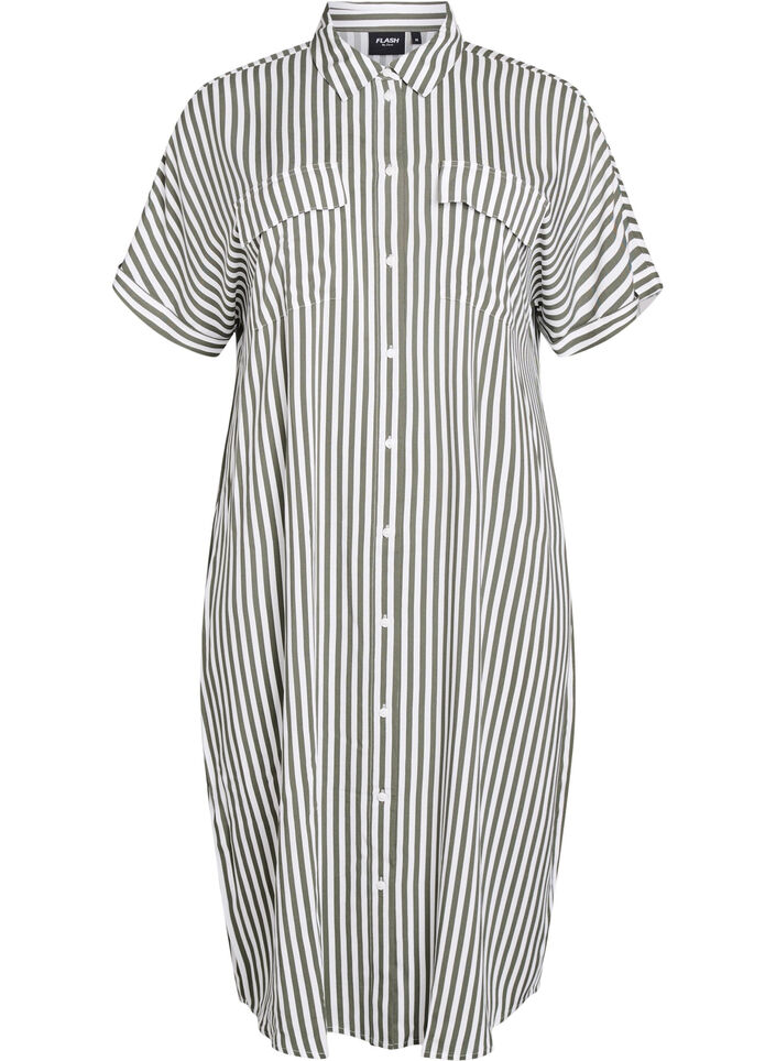 FLASH - L&aring;ng skjortkl&auml;nning med korta &auml;rmar, Gr&ouml;n, Packshot image number 0