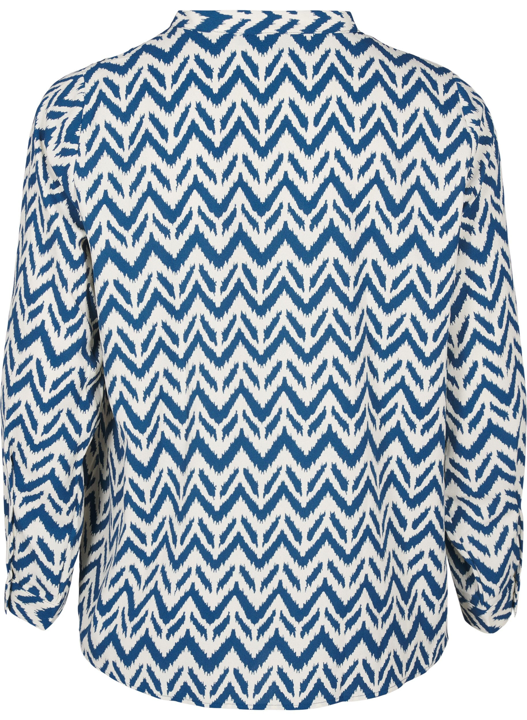 Zizzi L&aring;ng&auml;rmad skjortblus med V-ringning, OFF WHITE ZIG ZAG, Packshot image number 1