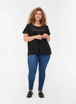 A-linjeformad t-shirt i bomull med tryck, Black, Model image number 2