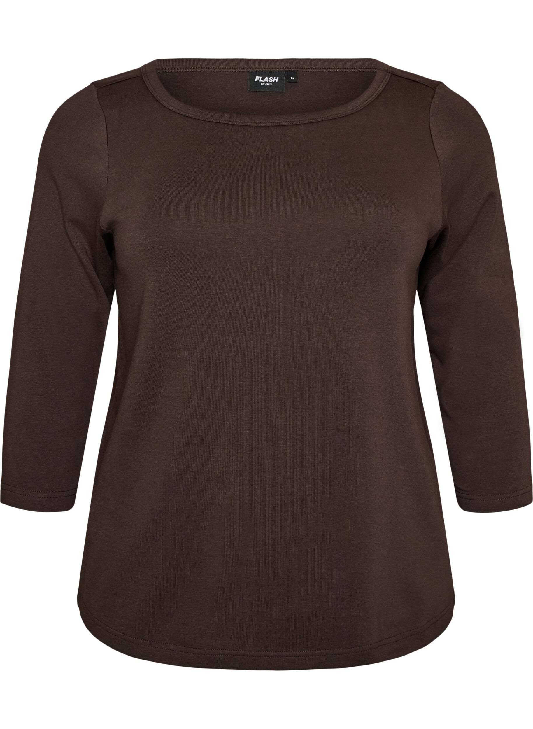 ZizziBas-T-shirt med b&aring;tringning och 3/4-&auml;rmar, Brun, Packshot image number 0