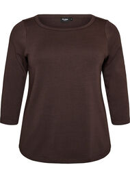 Bas-T-shirt med b&aring;tringning och 3/4-&auml;rmar, Brun