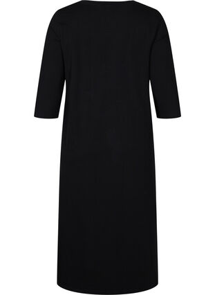 Midiklänning i bomull med slits , Black, Packshot image number 1