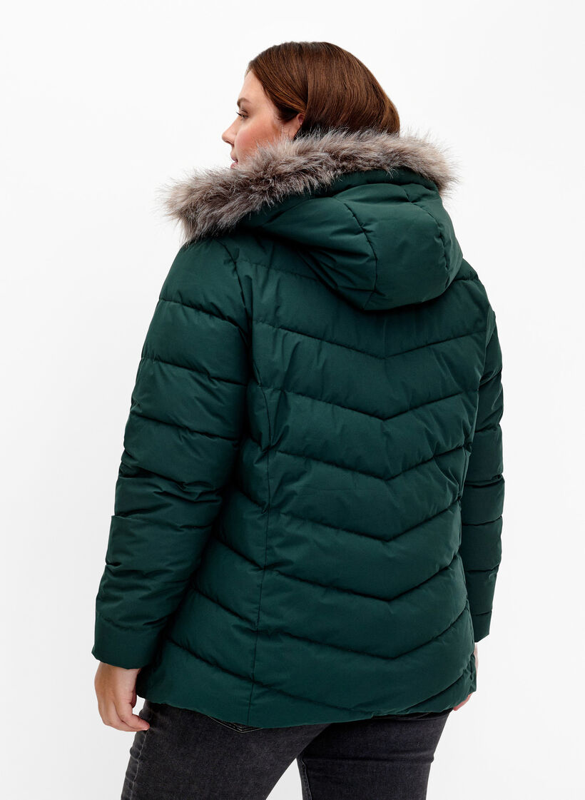 Kort pufferjacka med huva, Gr&ouml;n, Model image number 2