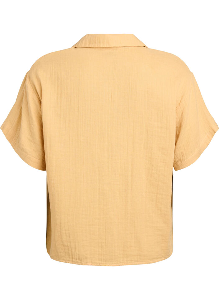 Blus i bomullsmuslin med korta &auml;rmar, Gul, Packshot image number 1