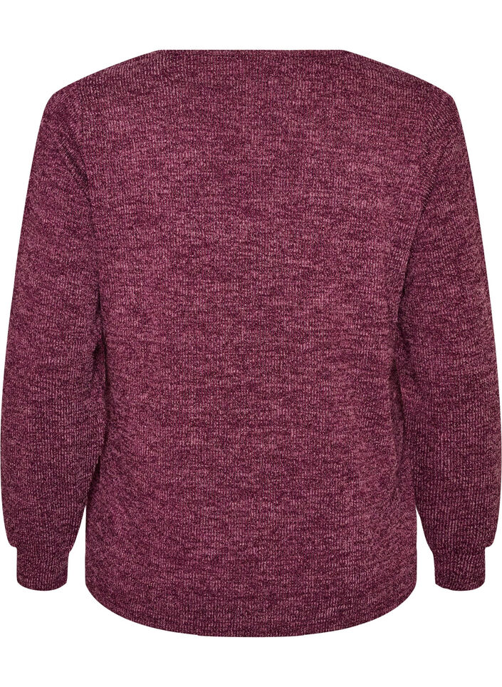 Blus i jersey med v-ringning och l&aring;nga &auml;rmar, M&ouml;rk Bordeaux, Packshot image number 1