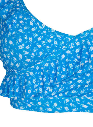 Blommig bikinitopp med volanger, Blue Flower Print, Packshot image number 2