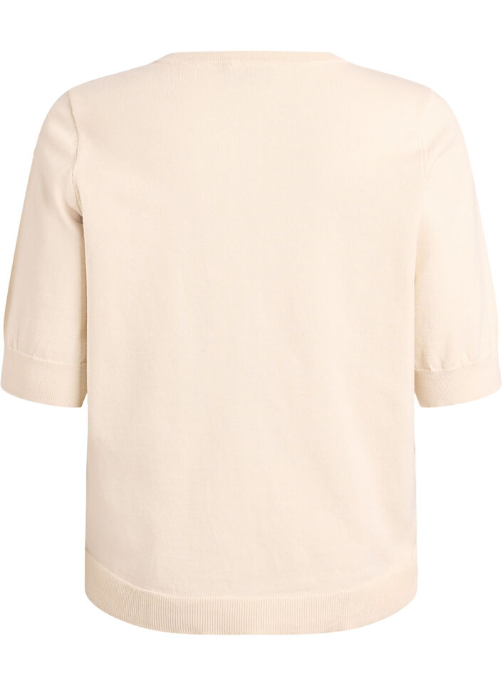 Finstickad blus med korta &auml;rmar, Beige, Packshot image number 1