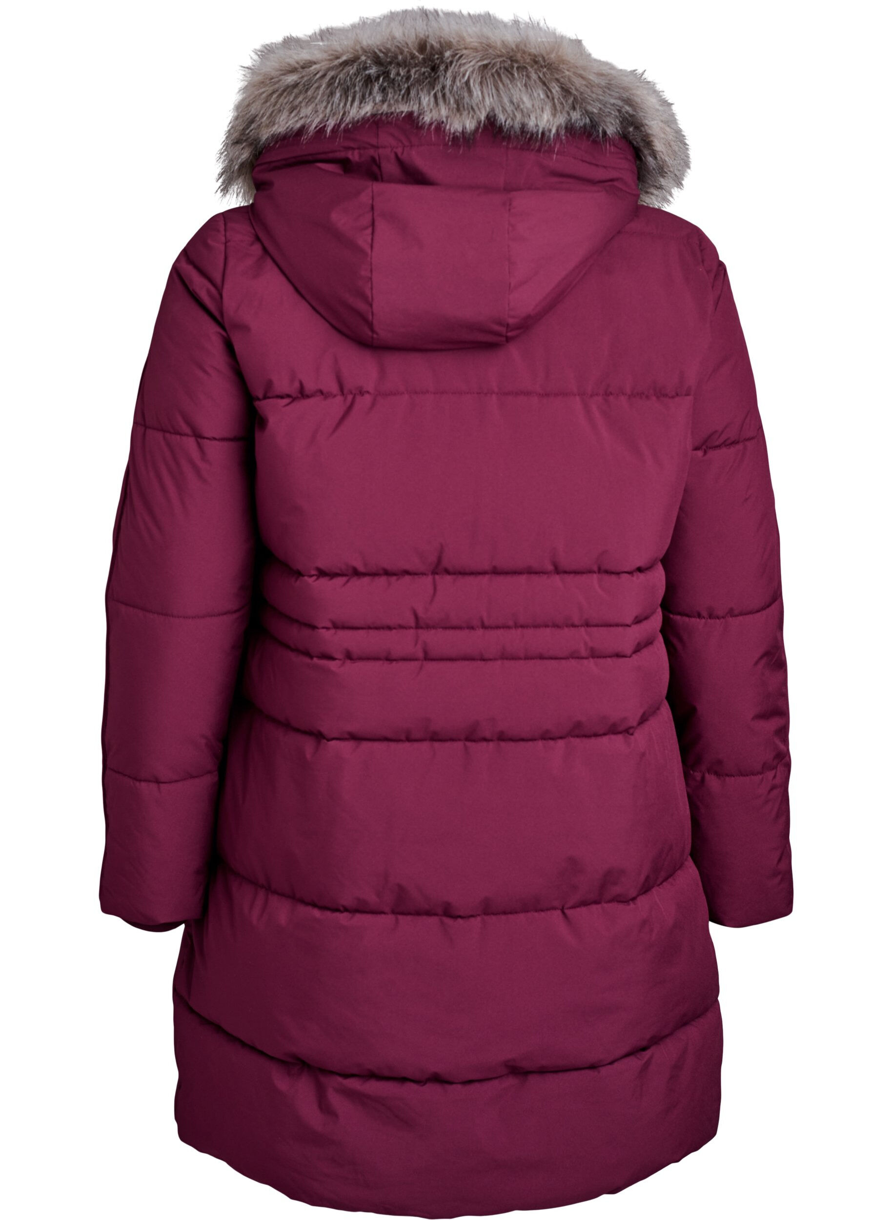 Zizzi Vattenavvisande parkas med krage i fuskp&auml;ls, M&ouml;rk Bordeaux, Packshot image number 1