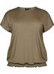 Blus i jersey med texturerade r&auml;nder och smock i nederkanten, Brun, Packshot image number 0