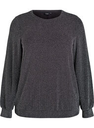 Blus med fiskbensm&ouml;nster och glittertr&aring;d, Svart