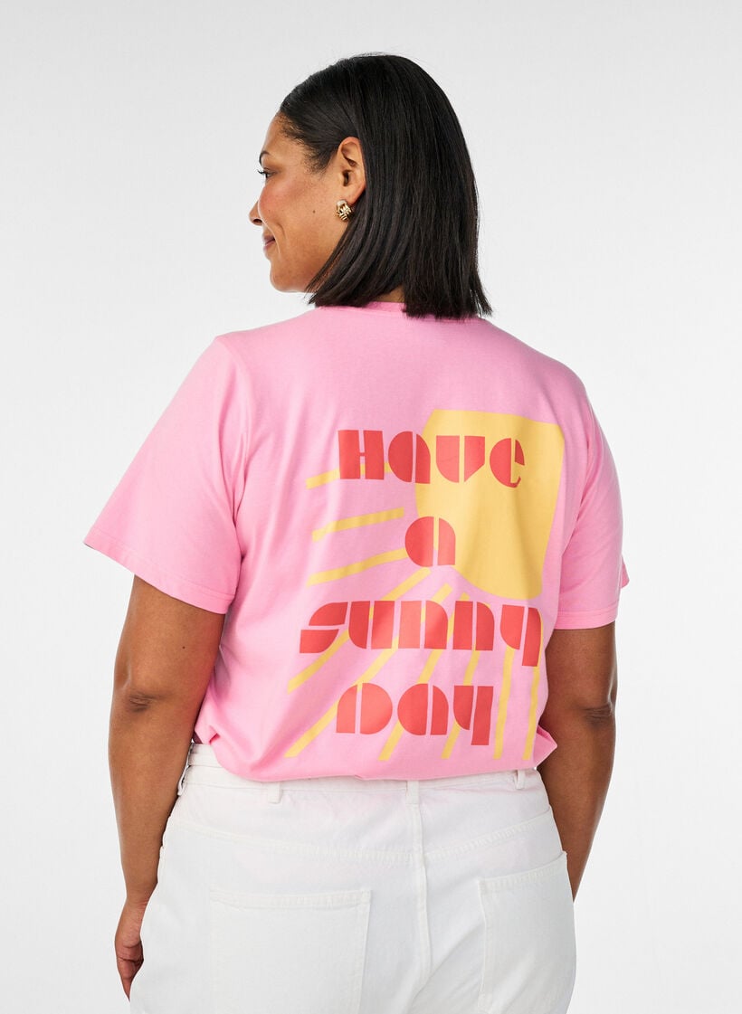 T-shirt i ekologisk bomull med textmotiv, Rosa, Model image number 2