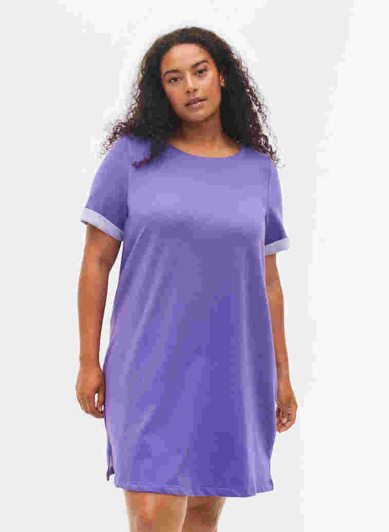 Sweatshirtklänning med korta ärmar och slits, Ultra Violet, Model image number 0