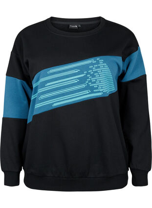 Sweatshirt med sportigt tryck, Black Comb, Packshot image number 0