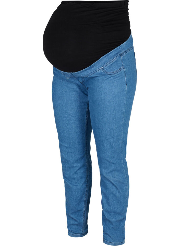 Gravidjeggings med bakfickor, Blue denim, Packshot image number 0