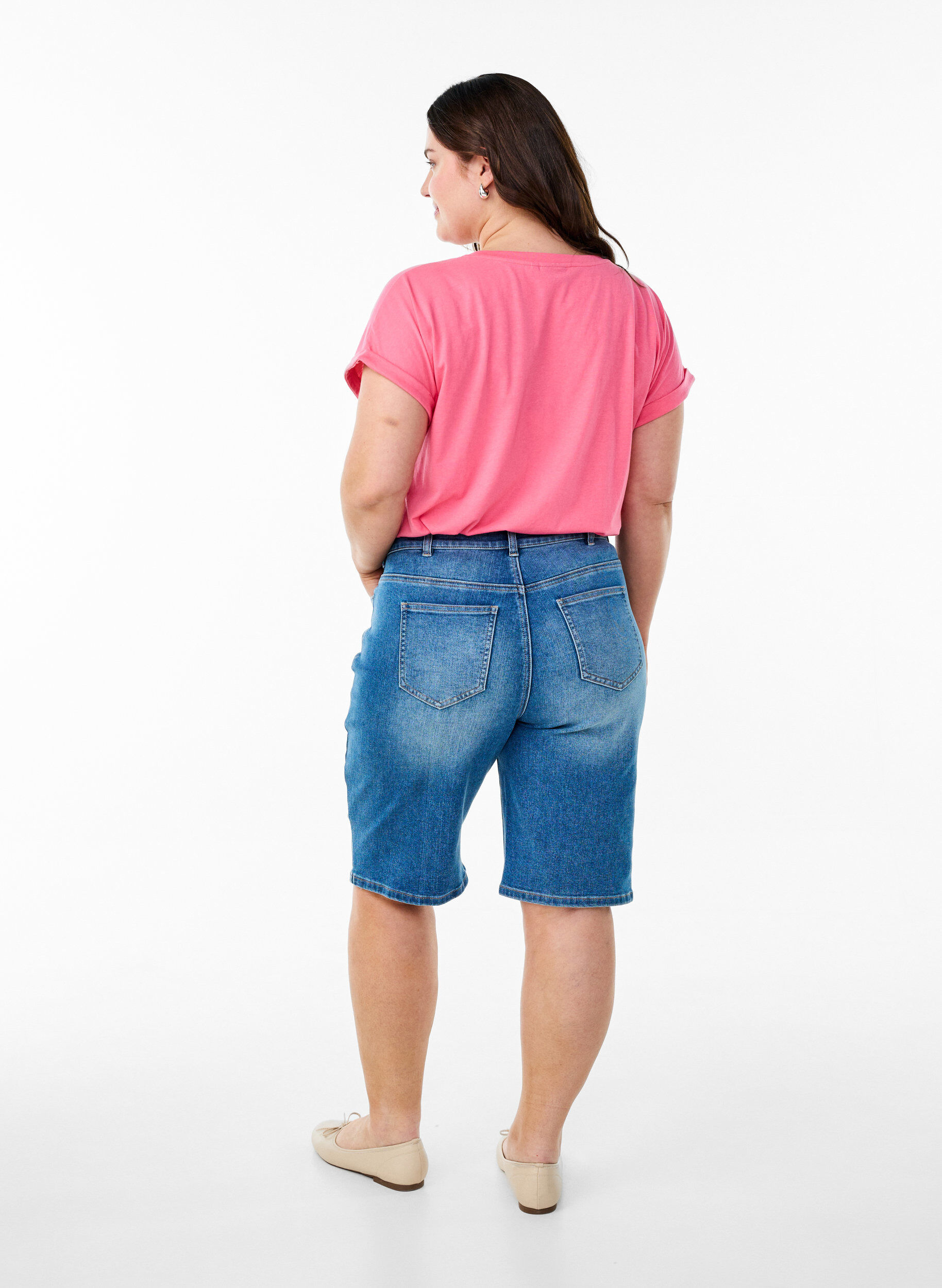 ZizziKort&auml;rmad t-shirt i bomullsblandning, Rosa, Model image number 2