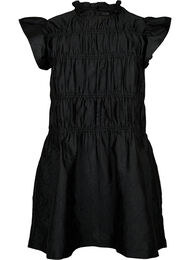 Klänning med volanger och elastiska snitt, Black