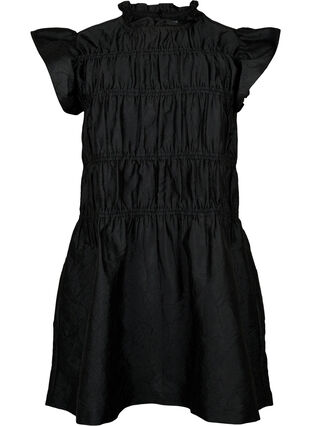 Klänning med volanger och elastiska snitt, Black, Packshot image number 0