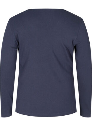 Ribbad blus i bomull med v-ringning och rynkad effekt, Navy Blazer, Packshot image number 1