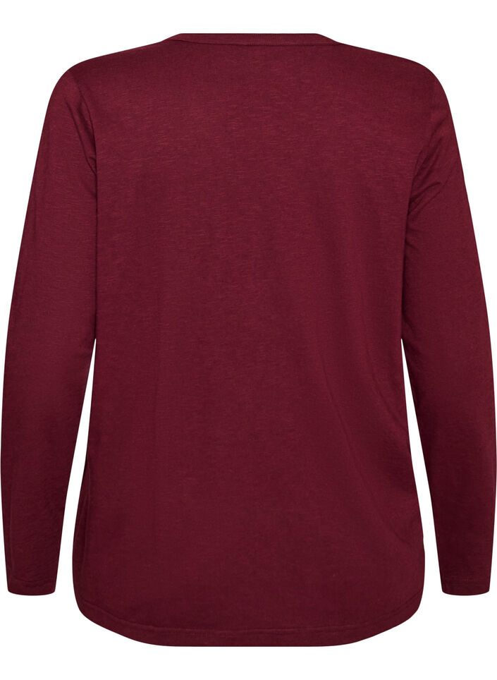 L&aring;ng&auml;rmad t-shirt med v-ringning och knappar, R&ouml;d, Packshot image number 1