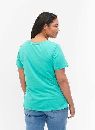 Enfärgad t-shirt i bomull, Aqua Green, Model image number 1