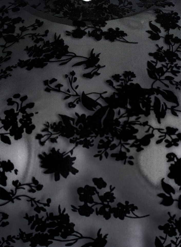 Blus i mesh med blommigt m&ouml;nster, Svart, Packshot image number 2