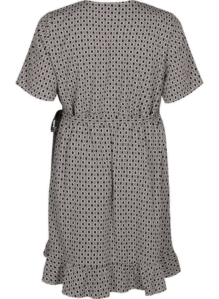 FLASH – Kortärmad omlottklänning, Black White Graphic, Packshot image number 1