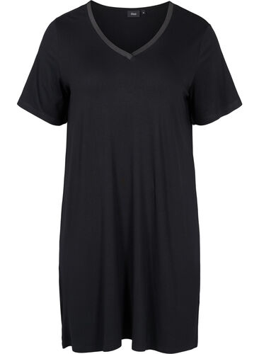 Kortärmad nattklänning i viskos, Black, Packshot image number 0