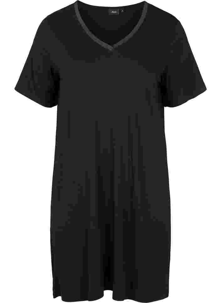 Kortärmad nattklänning i viskos, Black, Packshot image number 0