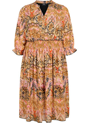 Klänning i tryck med smock och 3/4-ärmar, Colorful Ethnic, Packshot image number 0