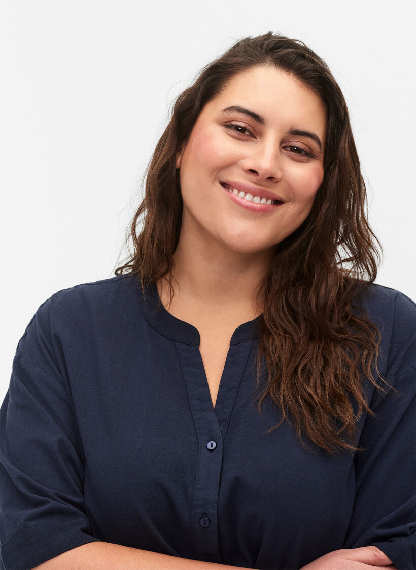 FLASH – Kortärmad midiklänning i bomull, Navy Blazer, Model image number 2