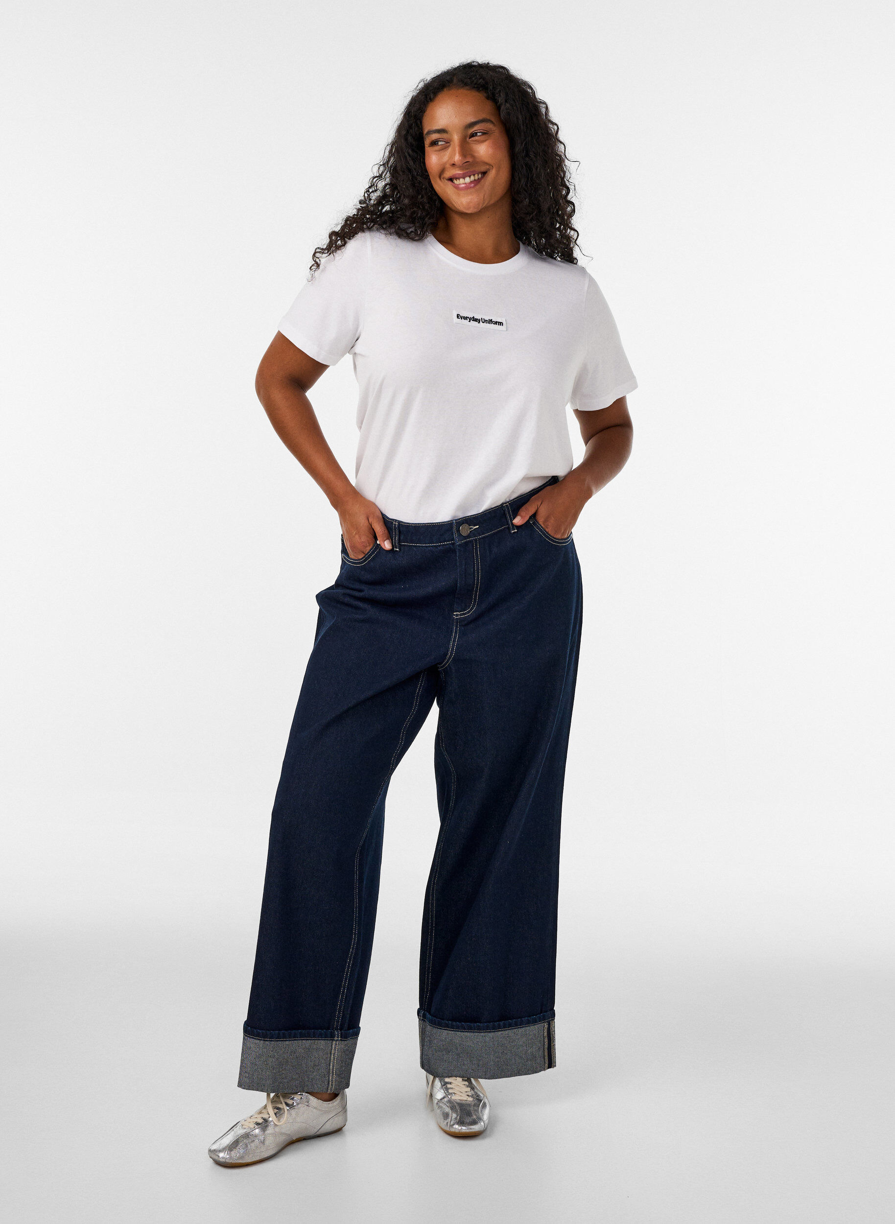 ZizziT-shirt i bomull med textm&auml;rke, Vit, Model image number 1