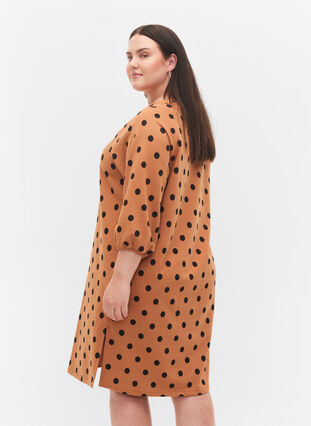 Prickig klänning med 3/4-ärmar, Almond Black Dot, Model image number 1