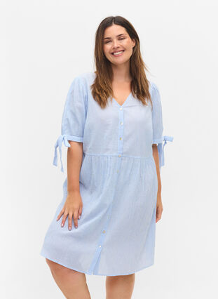 Randig skjortklänning i bomull, Blue Stripe, Model image number 0