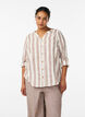 Skjortblus i bomull med v-ringning, Beige, Model image number 0
