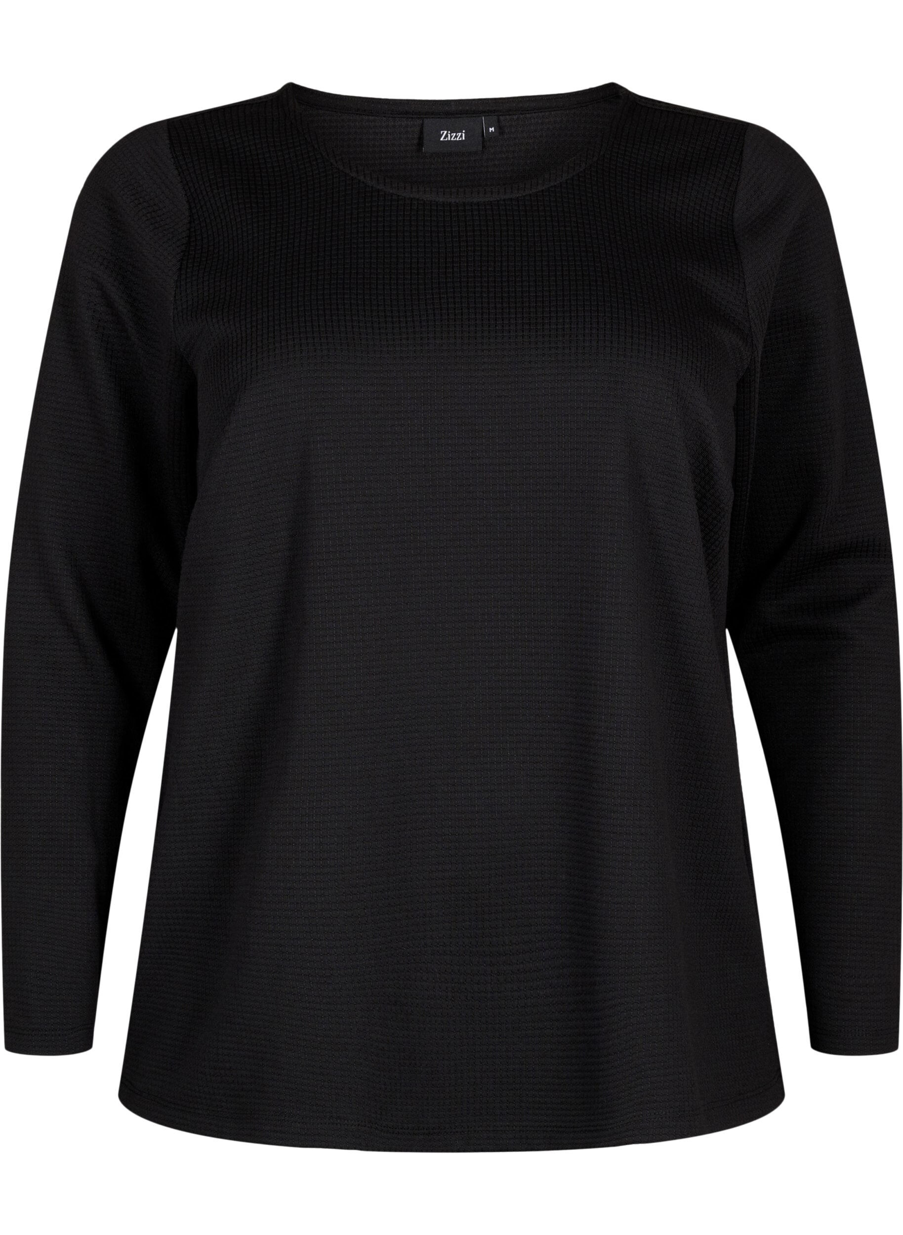 Zizzi A-linjeformad blus med textur, Black, Packshot image number 0