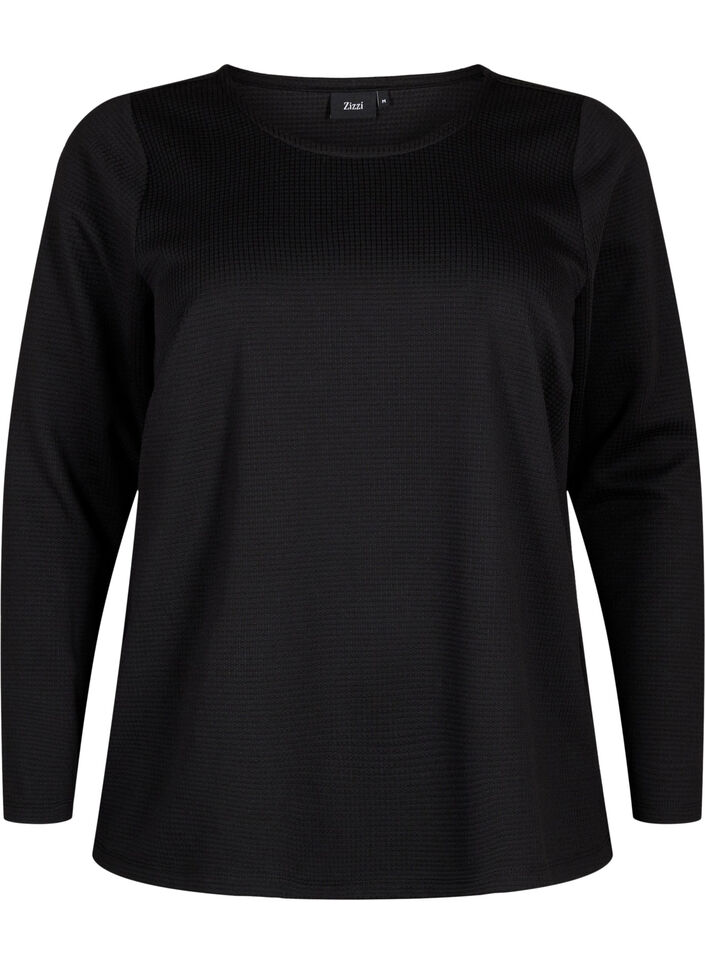 A-linjeformad blus med textur, Black, Packshot image number 0