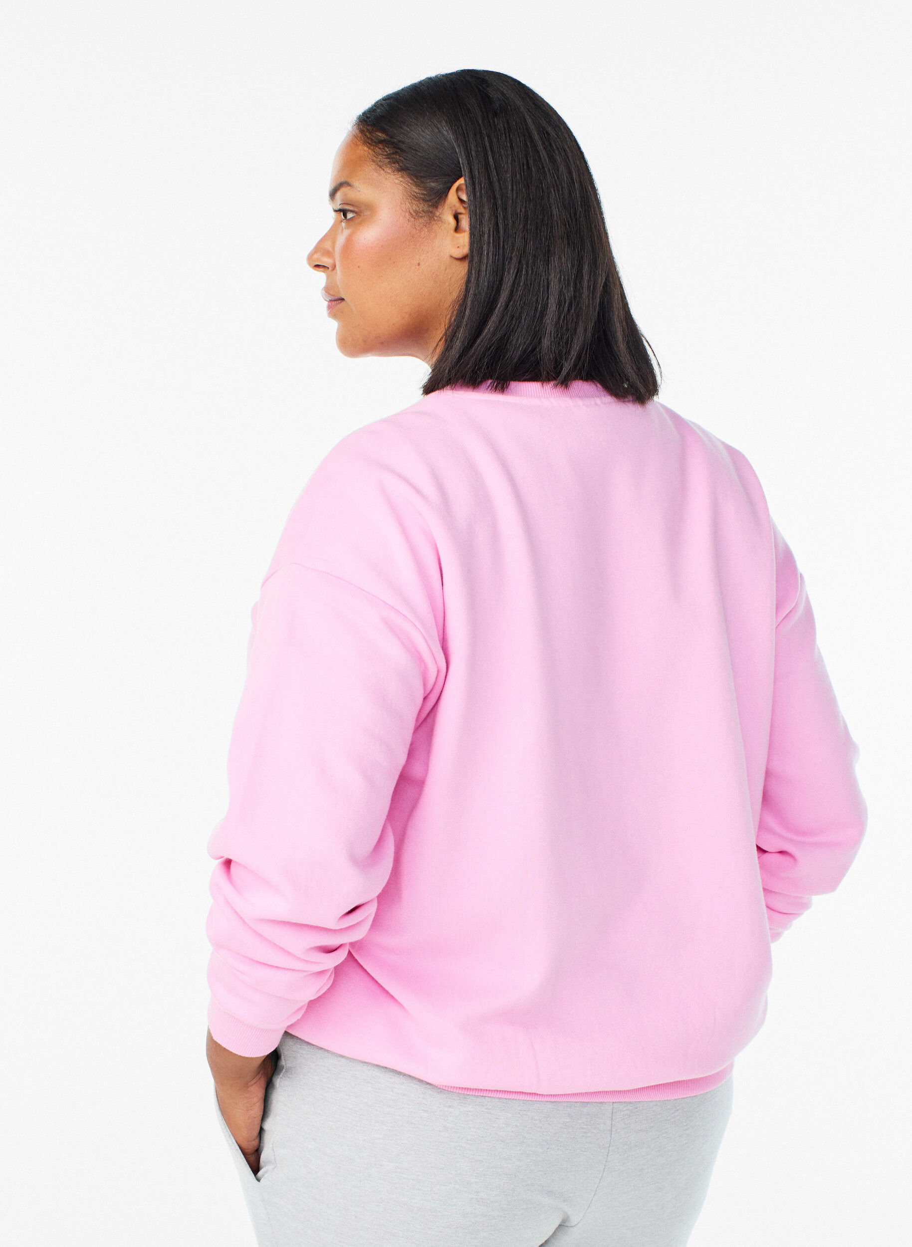 Zizzi Sweatshirt med texttryck, Rosa, Model image number 2