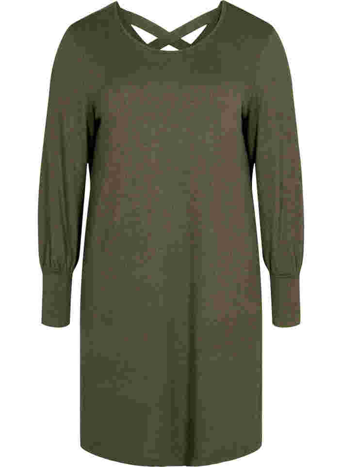 Långärmad klänning med korsad rygg, Ivy Green Mel., Packshot image number 0