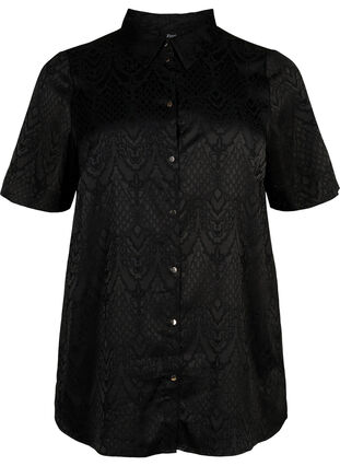 Lång skjorta med strukturmönster, Black, Packshot image number 0
