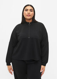 Sweatshirt i modalblandning hög hals, Black, Model