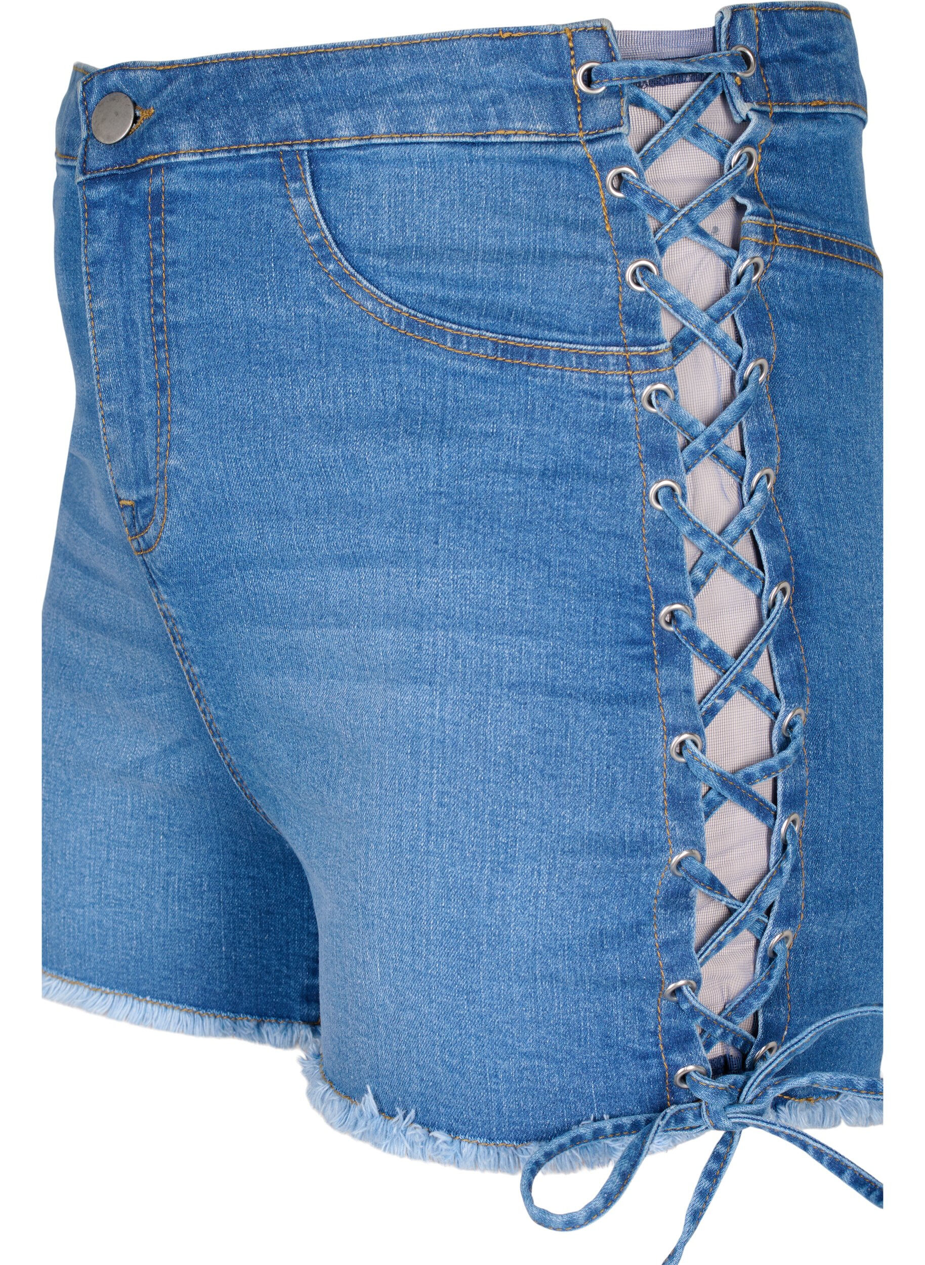 Zizzi Jeansshorts med sn&ouml;rning, Blue Denim, Packshot image number 2