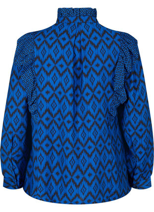 Skjortblus i viskos med fransdetaljer, True blue w. Black, Packshot image number 1