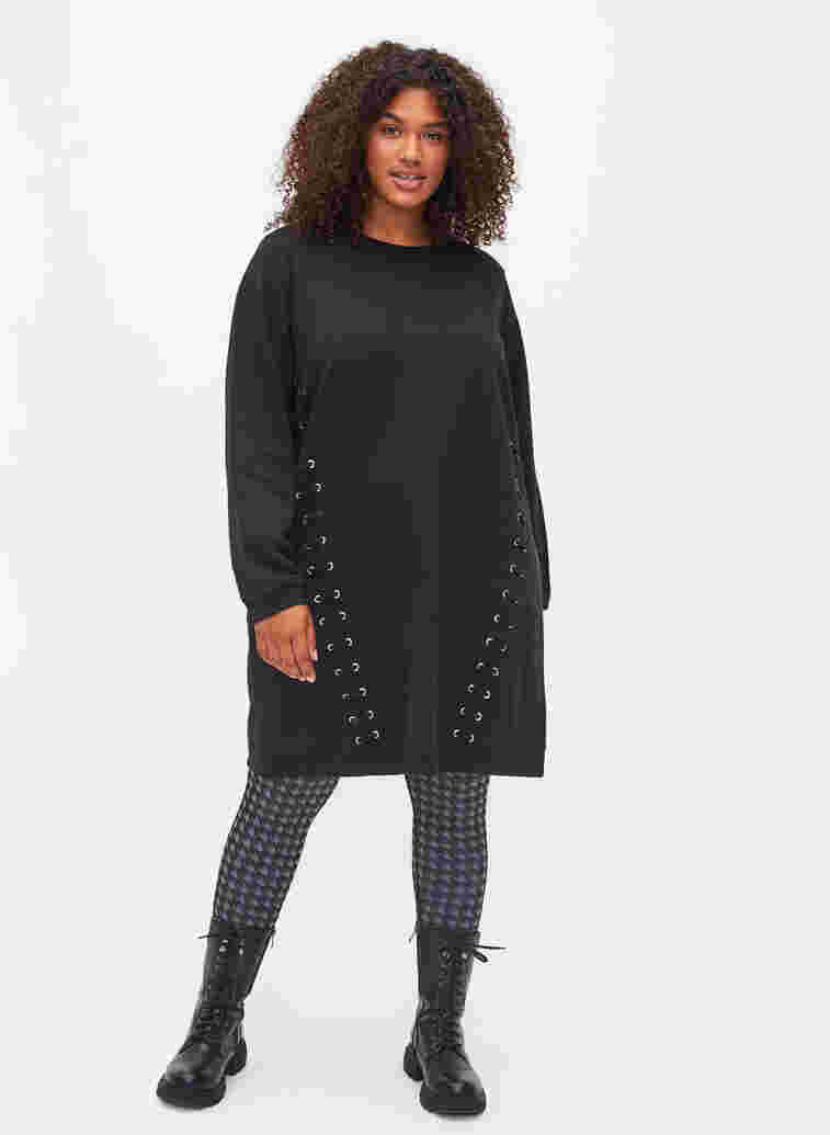 Tunika i sweatshirtmaterial med snörning, Black, Model image number 2