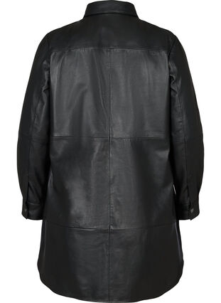 Lång skjortjacka i läder, Black, Packshot image number 1