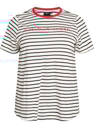 Randig t-shirt i bomull med broderad text, Vanilla