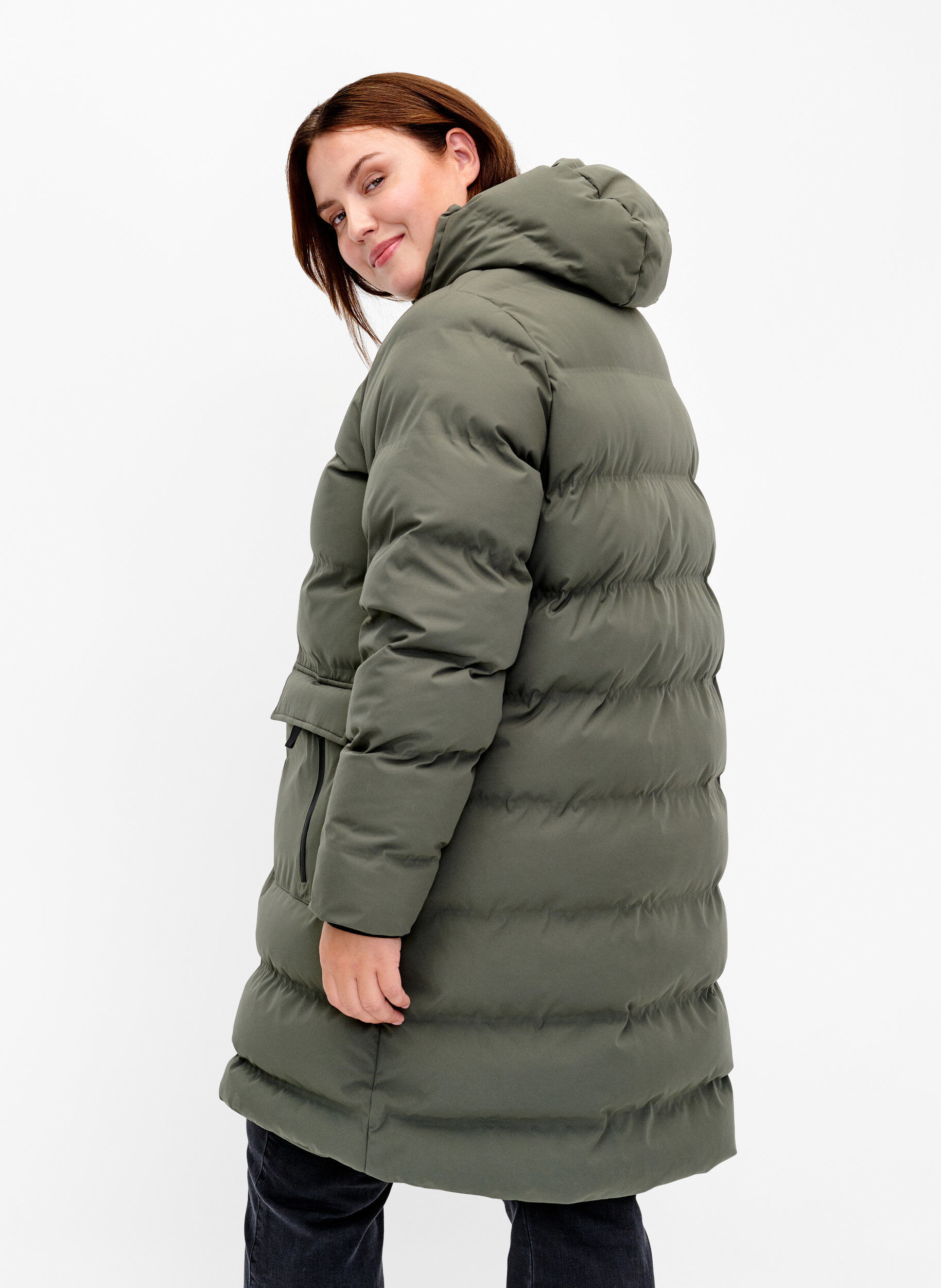 ZizziPufferkappa med huva och fickor, Gr&ouml;n, Model image number 2