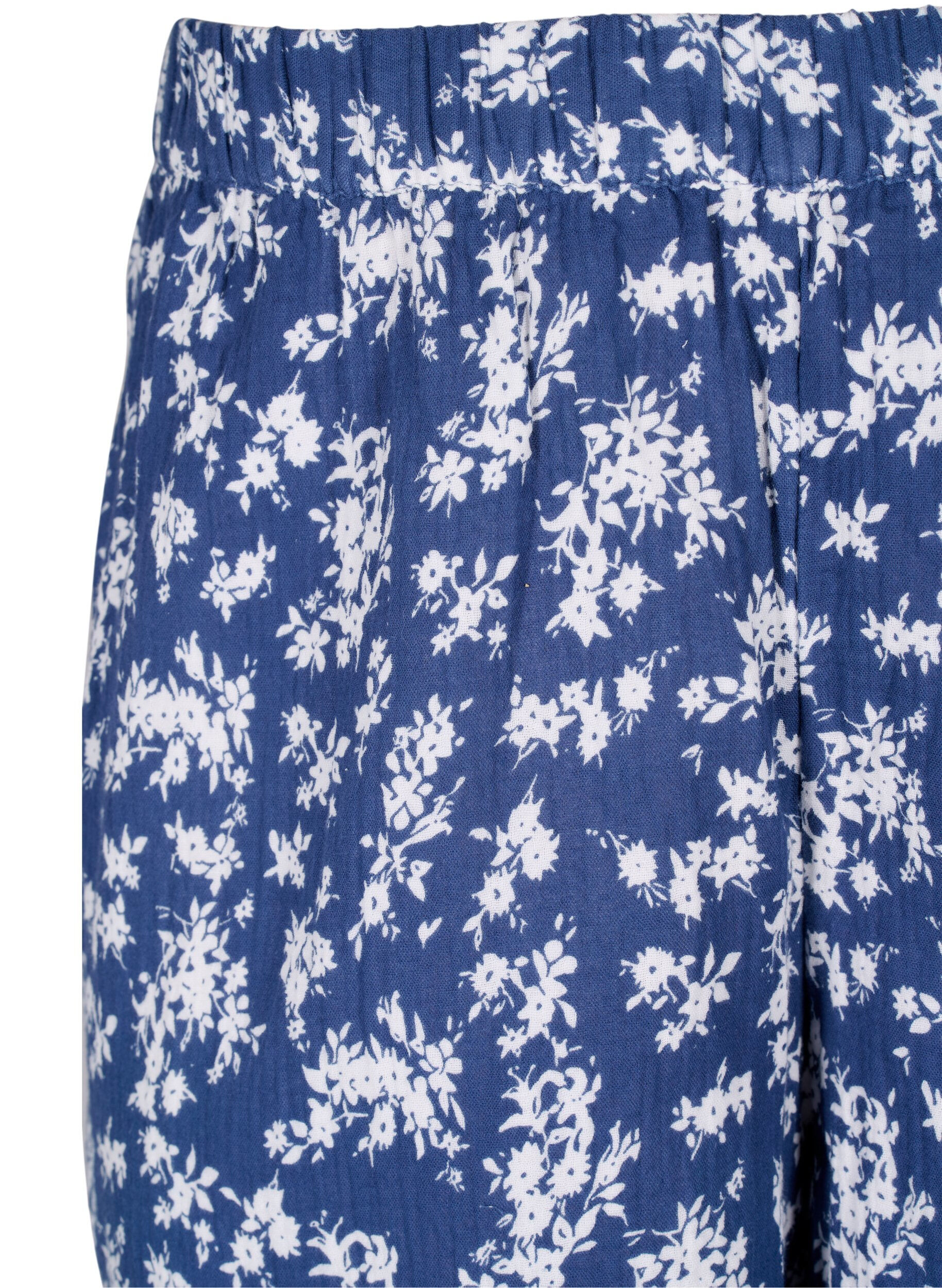 Zizzi  Blommiga nattshorts i bomull, V. Indigo Flower AOP, Packshot image number 2